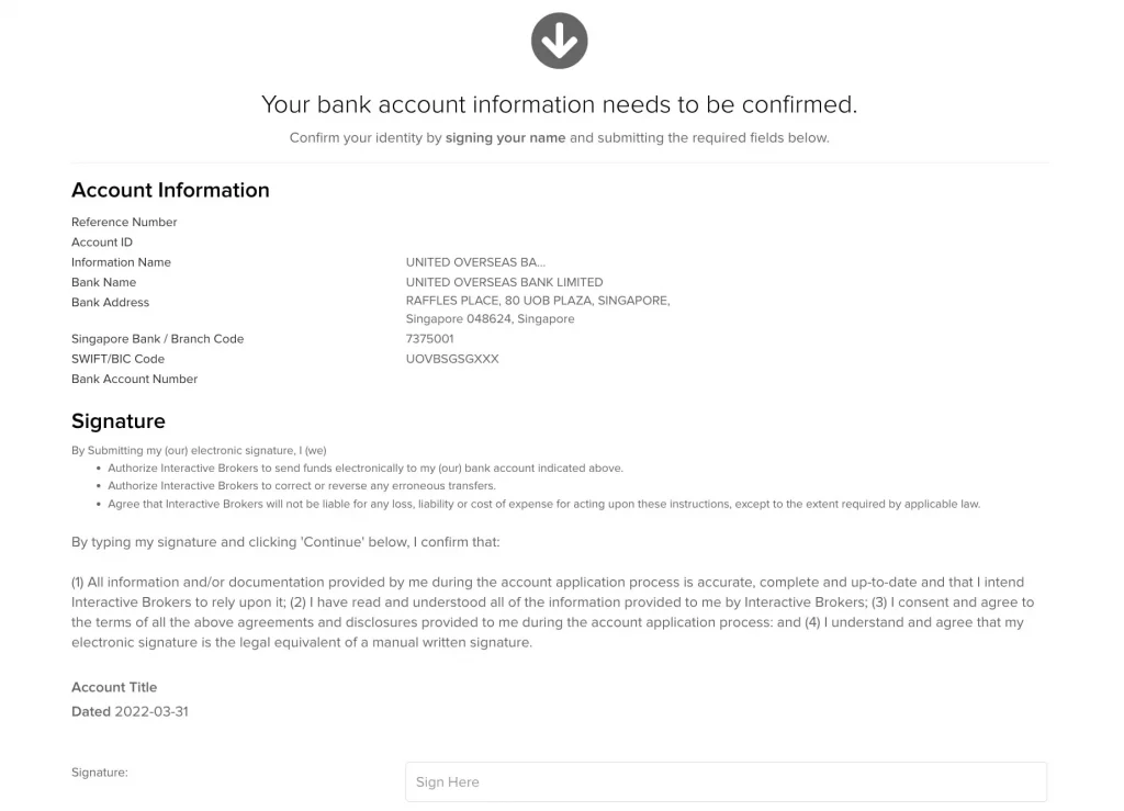 Interactive Brokers出金第四步05_檢查收款銀行信息後簽名確認